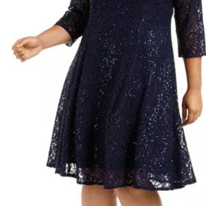 Formal Sequined Lace Navy Dress - Like Brand New